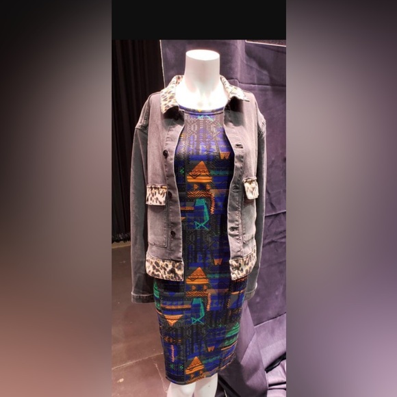 Lularoe Black Denim Leopard Print Stretch Jean Jacket XL - Picture 11 of 16